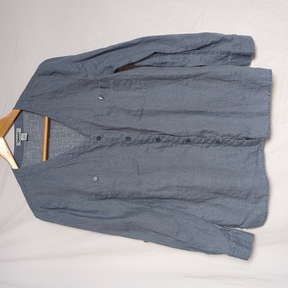 DKNY blouse Women's Long Sleeve linen button front Shirt L - Picture 8 of 13